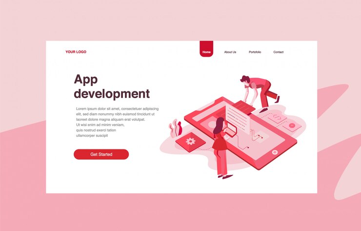 Vector landing page template of application development