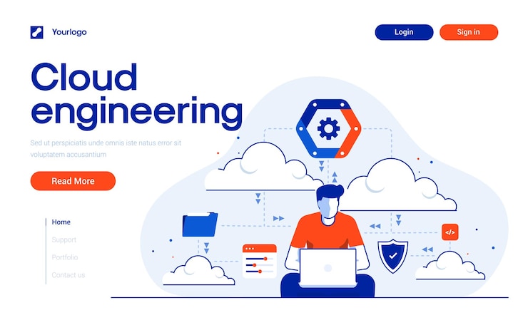 Vector landing page template of cloud engineering in flat design style