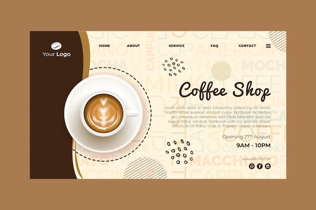 Vector landing page template for coffee shop