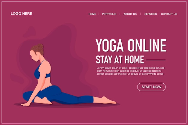 Modello di pagina di destinazione concetto ragazza che fa yoga online a casa