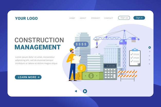 Landing page template Construction cost for building development