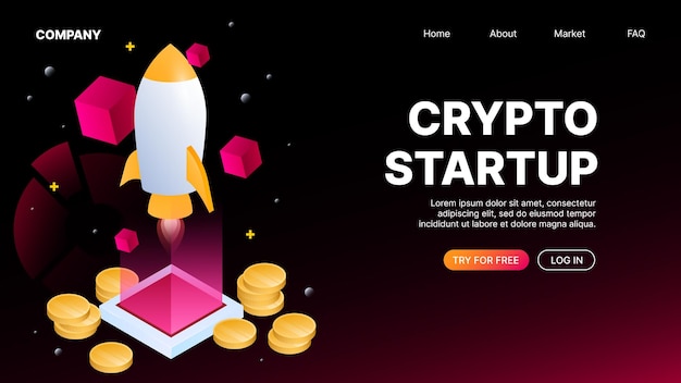 Modello di pagina di destinazione per banner web orizzontale crypto startup