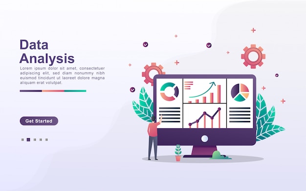 그라디언트 효과 스타일에서 데이터 분석의 랜딩 페이지 템플릿
