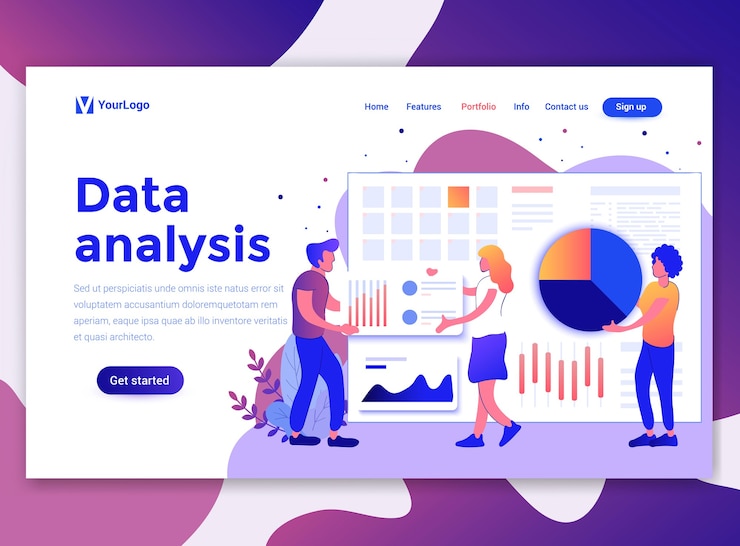 Vector landing page template of data analysis