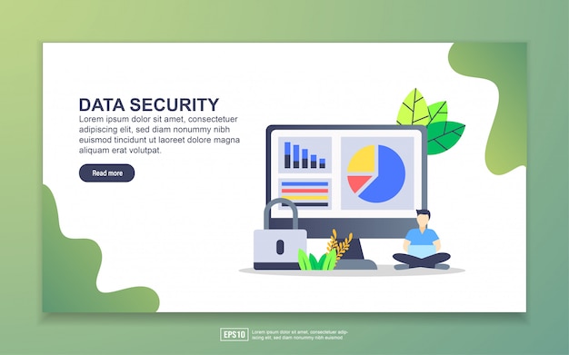 Landing page template of data security. modern flat design concept of web page design for website and mobile website.