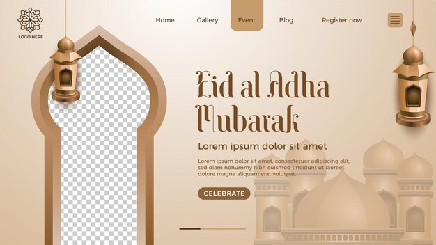 Eid Al Adha를 축하하는 방문 페이지 템플릿 디자인