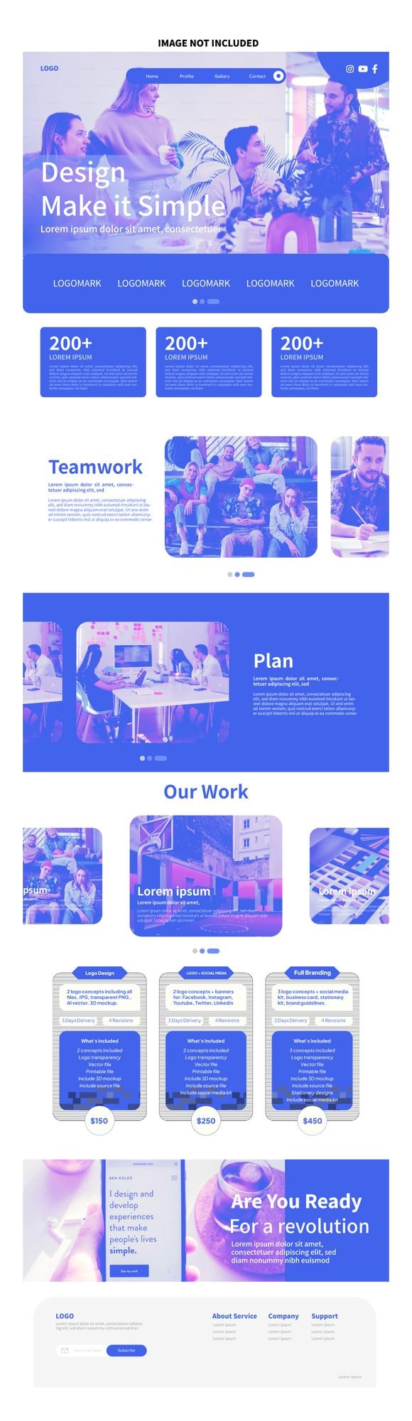 Vector landing page template for design service and many more