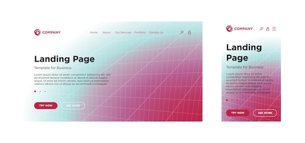 Vector landing page template desktop pc and mobile adaptive version minimal geometric fading effect