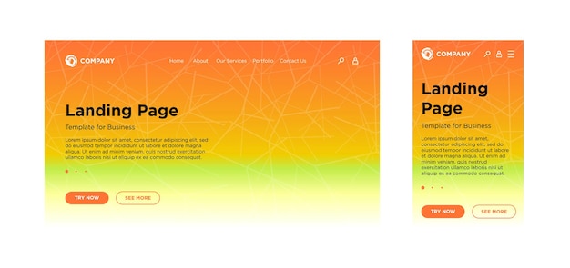 Landing page template desktop pc and mobile adaptive version minimal geometric fading effect