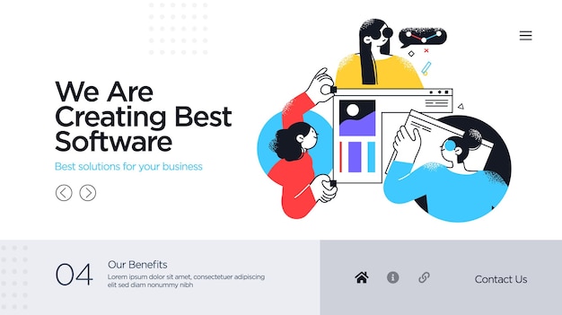 Landing page template of developing computer software coding and programming modern flat design