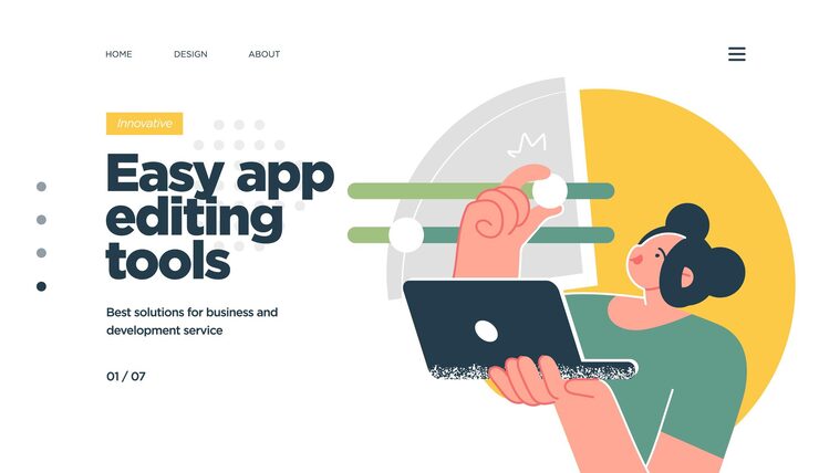Vector landing page template of developing computer software coding and programming