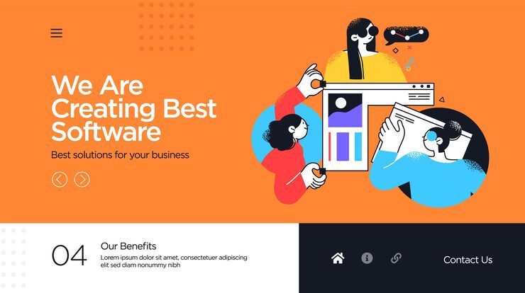 Vector landing page template of developing computer software coding and programming