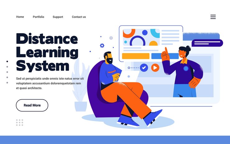 Vector landing page template distance learning in flat design style