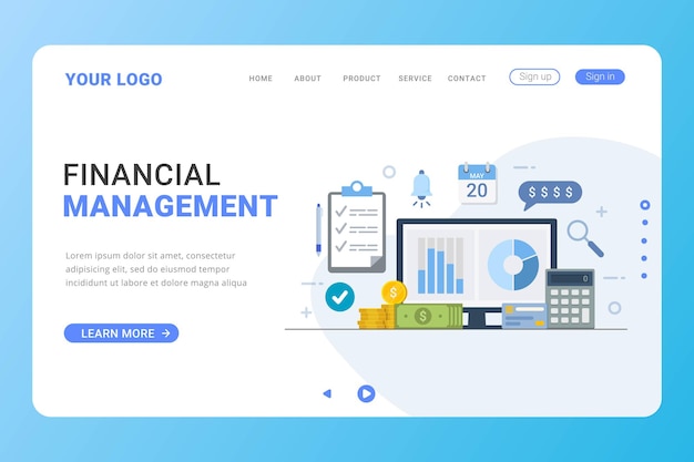 Vector landing page template financial management design concept