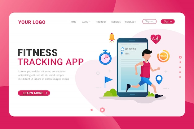 Vettore modello di pagina di destinazione fitness tracker app design concept