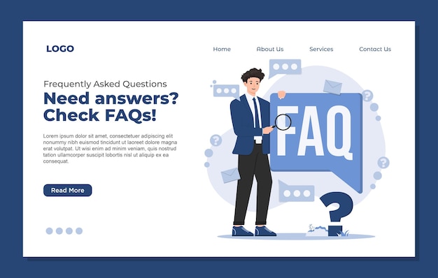 랜딩 페이지 템플릿 일러스트 FAQ 개념 질문 대답 섹션 고객 지원