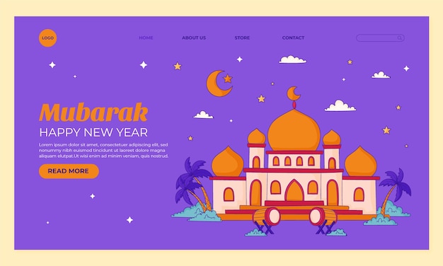 Vector landing page template for islamic new year celebration