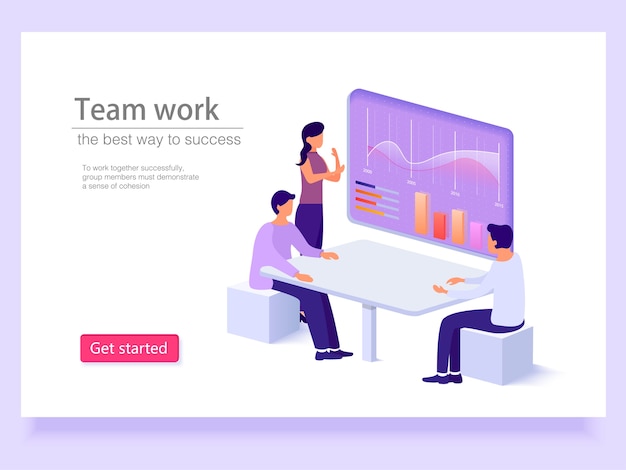 Landing page template of isometric team 