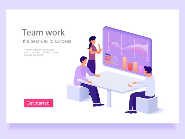 Vector landing page template of isometric team