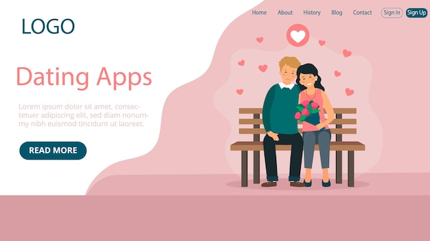 Landing page template layout of dating application