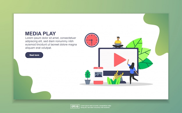 Landing page template of media play. Modern flat design concept of web page design for website and mobile website.