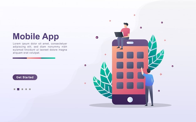 Landing page template of mobile app in gradient effect style