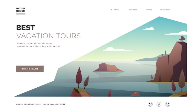 Landing page template. Modern landscape background trees and mountain peaks. Vector illustration