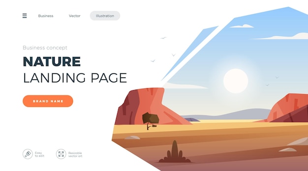 Landing page template Modern landscape background with desert mountains Vector illustration