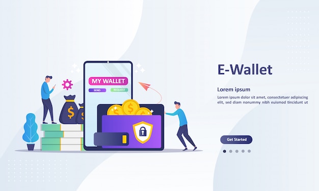 Landing page template of money transfer to e-wallet concept