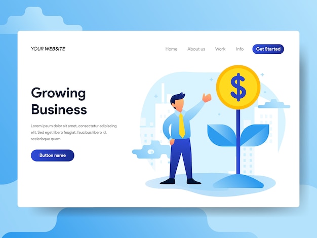 ベクトル growing business conceptのランディングページテンプレート