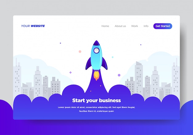 ベクトル スタートアップビジネスのランディングページテンプレート