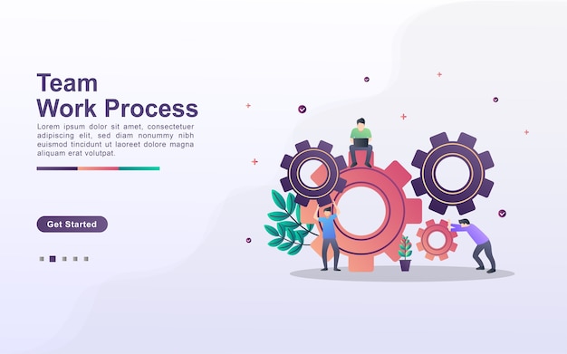 ベクトル チームワークプロセスのランディングページテンプレート