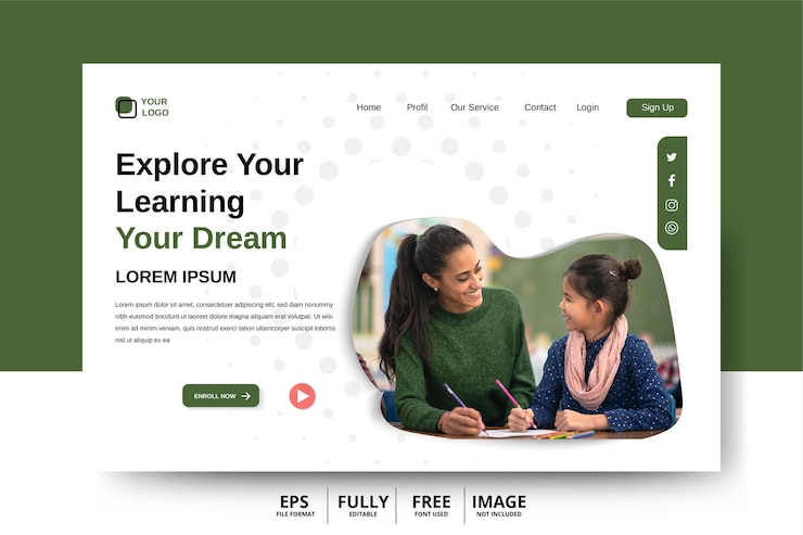Vector landing page template online education graduation elearning research college research back to school concept