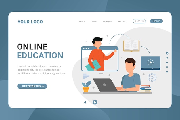 Landing page template online education platform design concept