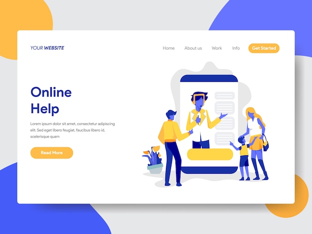 Landing page template of online help illustration