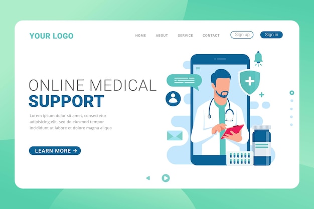 Consultazione del medico di supporto medico online del modello di pagina di destinazione