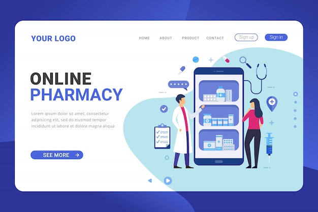 Landing page template online pharmacy design concept