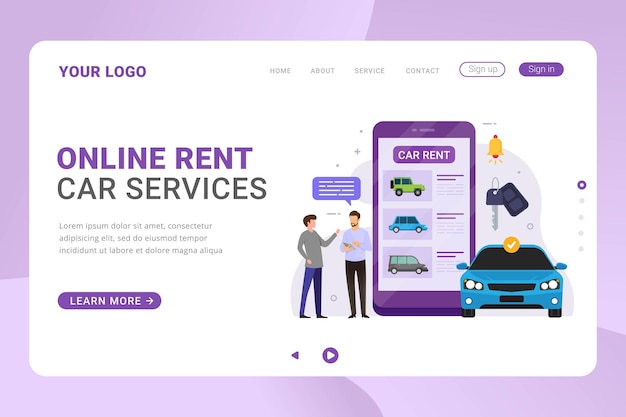 Landing page template online rent car services design concept