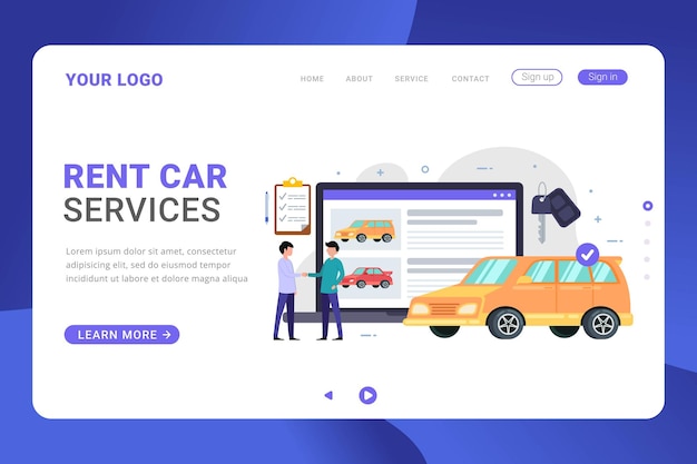 Landing page template online rent car services design concept