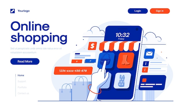 Landing page template of Online Shopping in flat design style