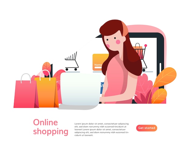 Landing page template of Online Shopping. Modern flat design concept of web page design for website