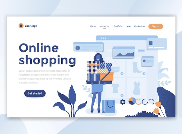 Vector landing page template of online shopping. modern flat design for website