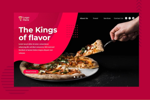 Vector landing page template for pizza restaurant