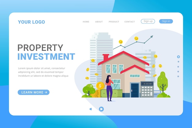 Vector landing page template property investment