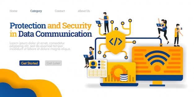 Landing page template. protection and security in data communication. protect data sharing path for user security