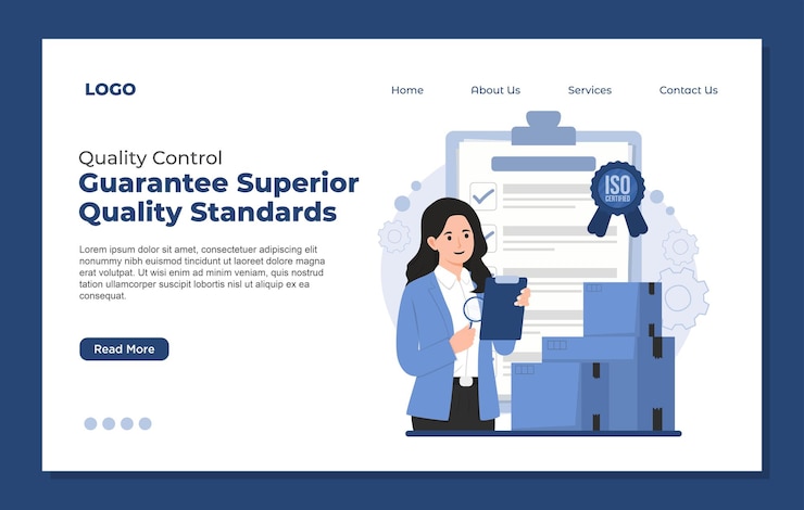 Vector landing page template quality control guarantee superior quality standards