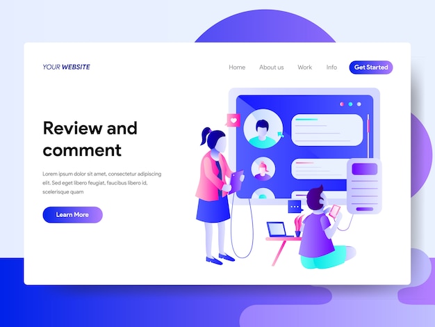 Landing page template of review and comment design