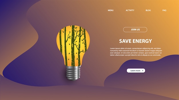 Modello di pagina di destinazione per risparmiare energia. concetto di design piatto moderno di progettazione di pagine web per sito web e sito web mobile.