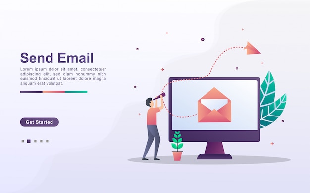 Vector landing page template of send email in gradient effect style