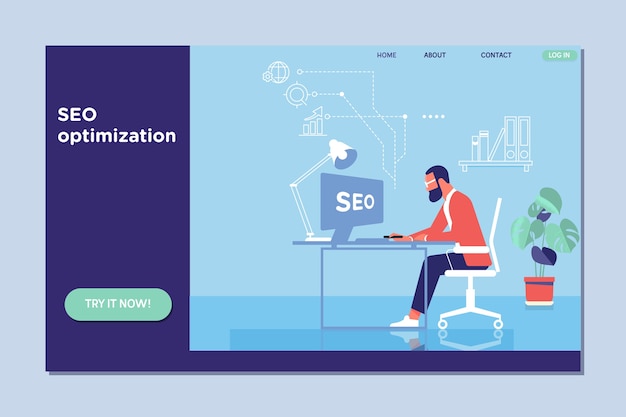 Vector landing page template of seo optimization for website